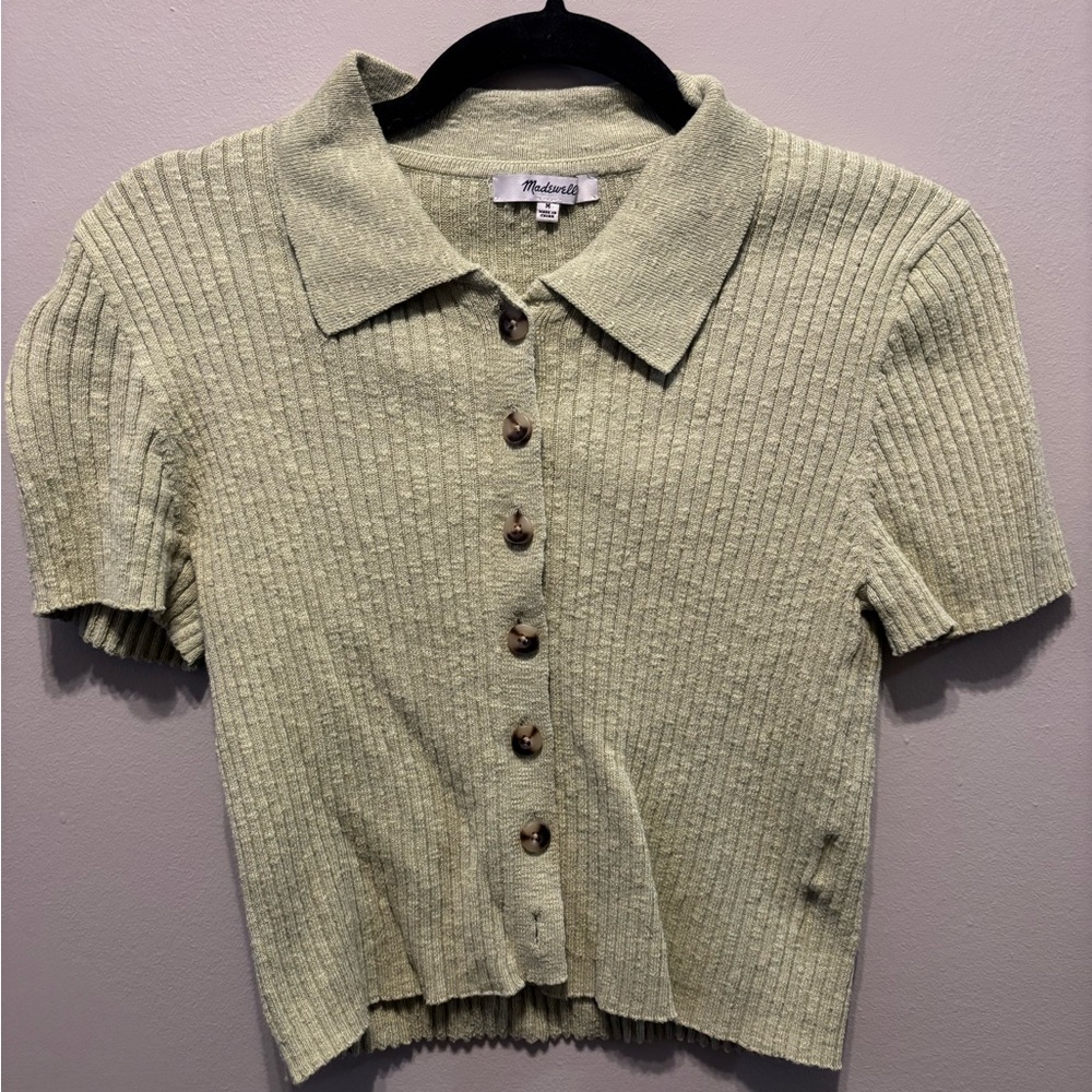 Madewell Cropped Green Sweater Polo
